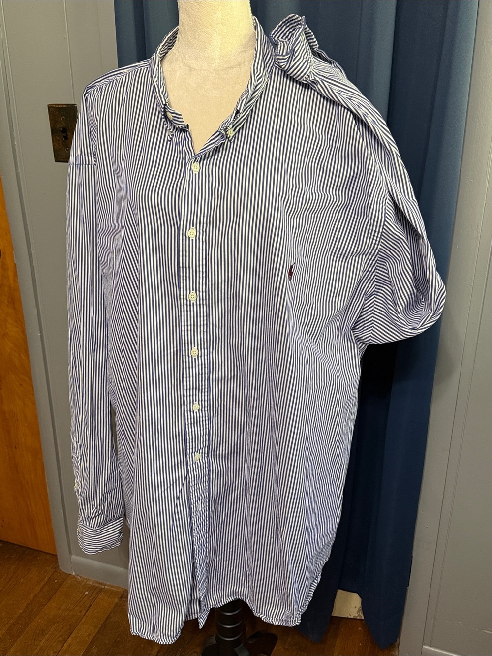 Polo by Ralph Lauren Blue and White Narrow Stripe Button-Down Shirt
